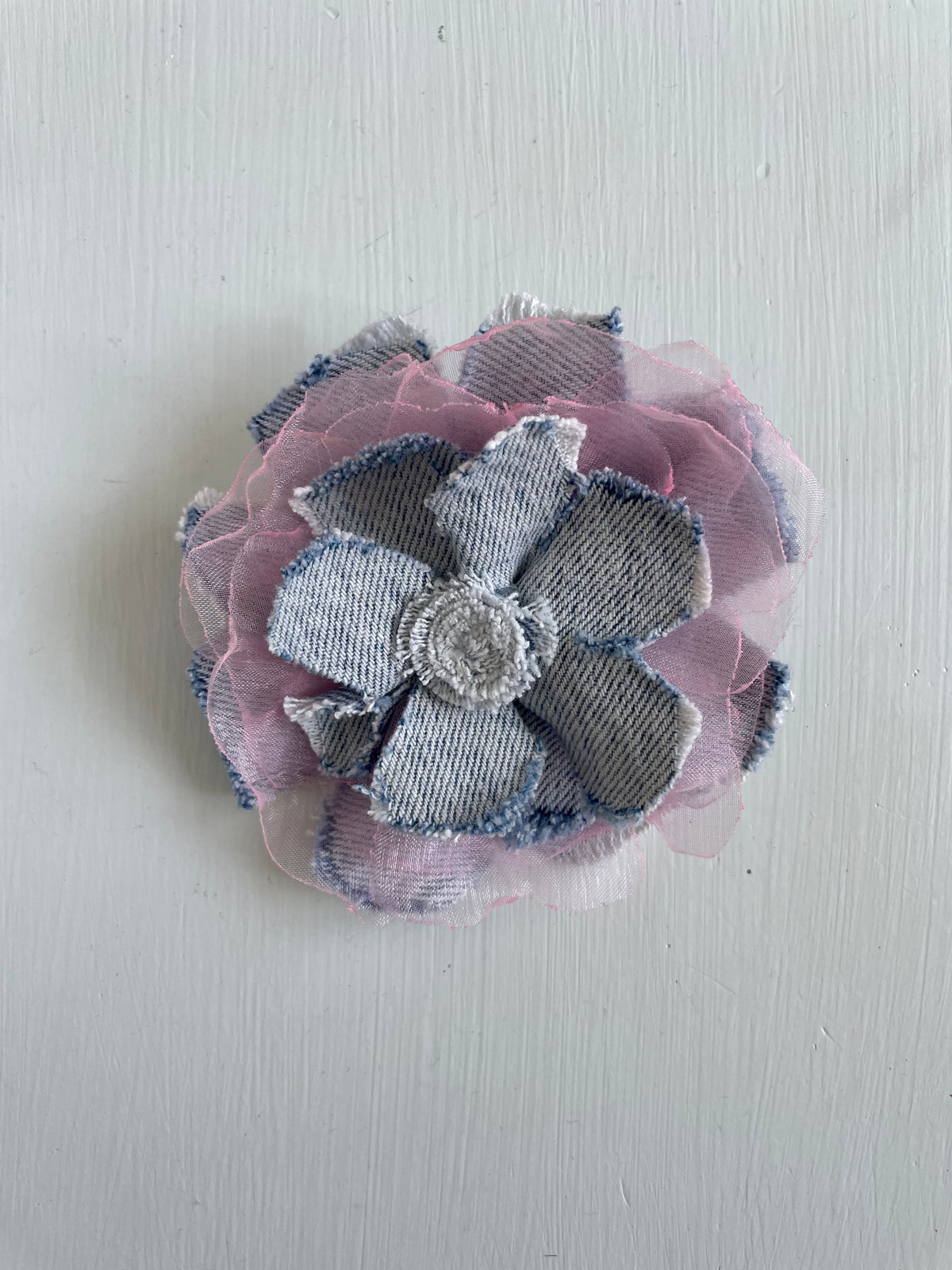 Pink Denim Flower brooch