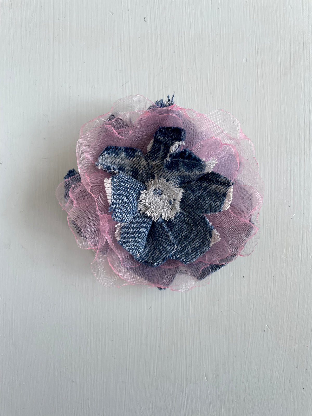 Pink Denim Flower brooch