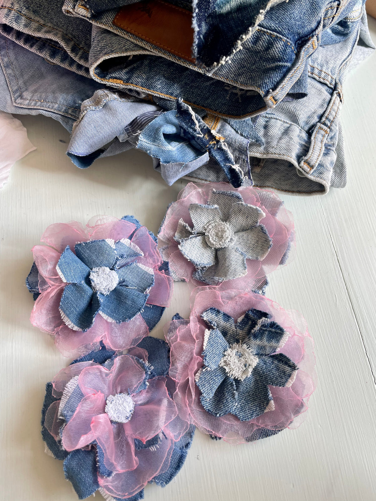 Pink Denim Flower brooch