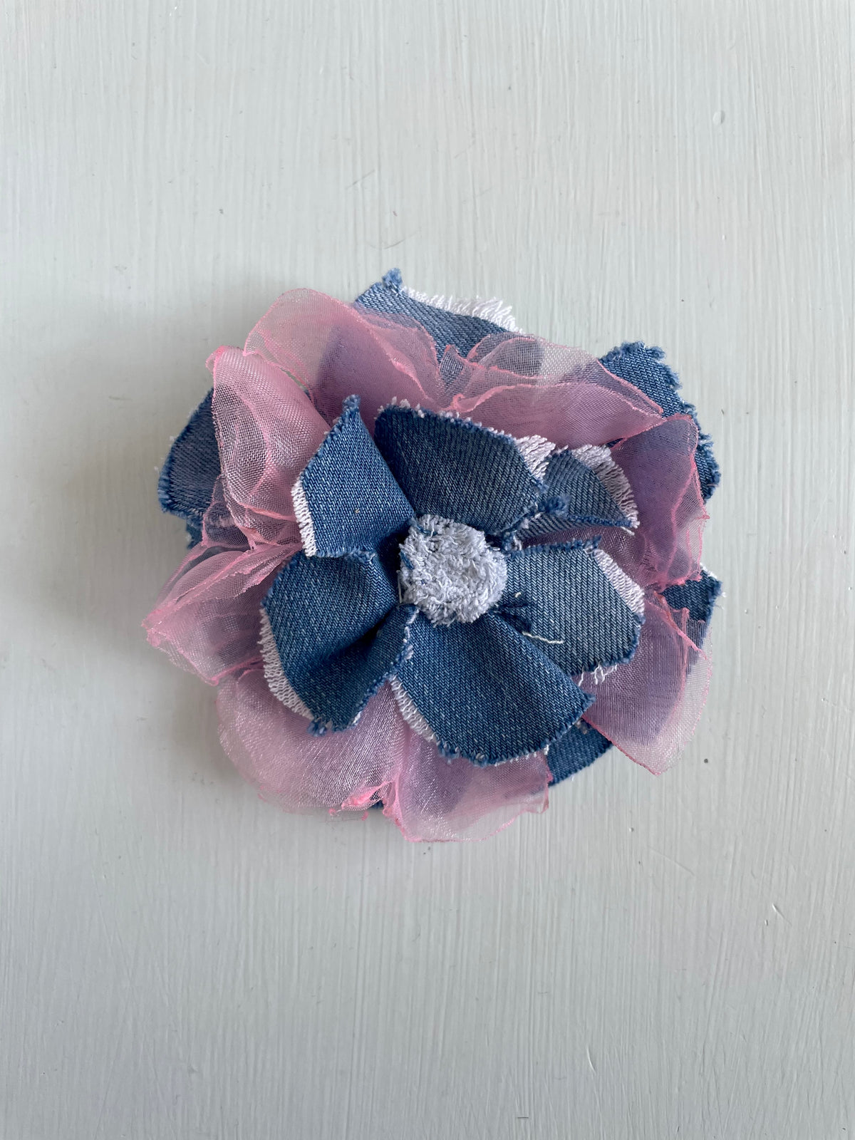 Pink Denim Flower brooch