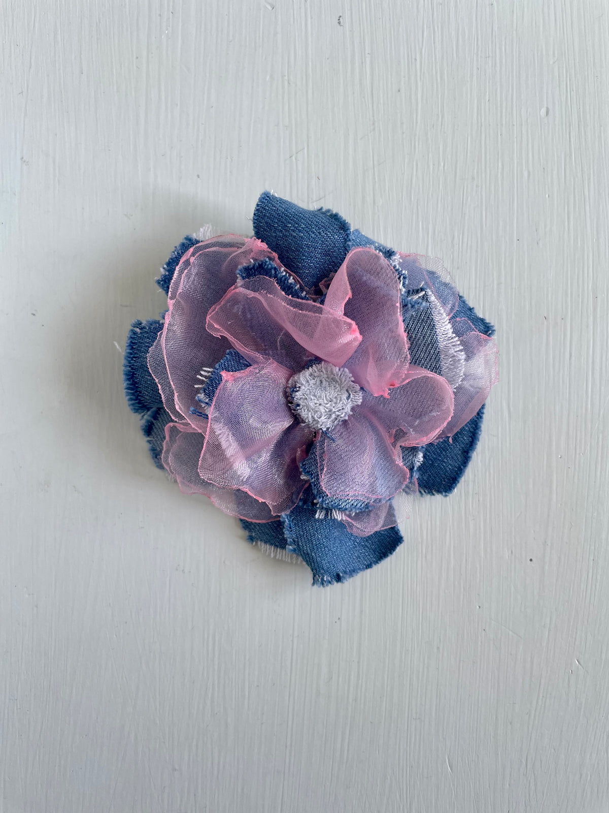 Pink Denim Flower brooch