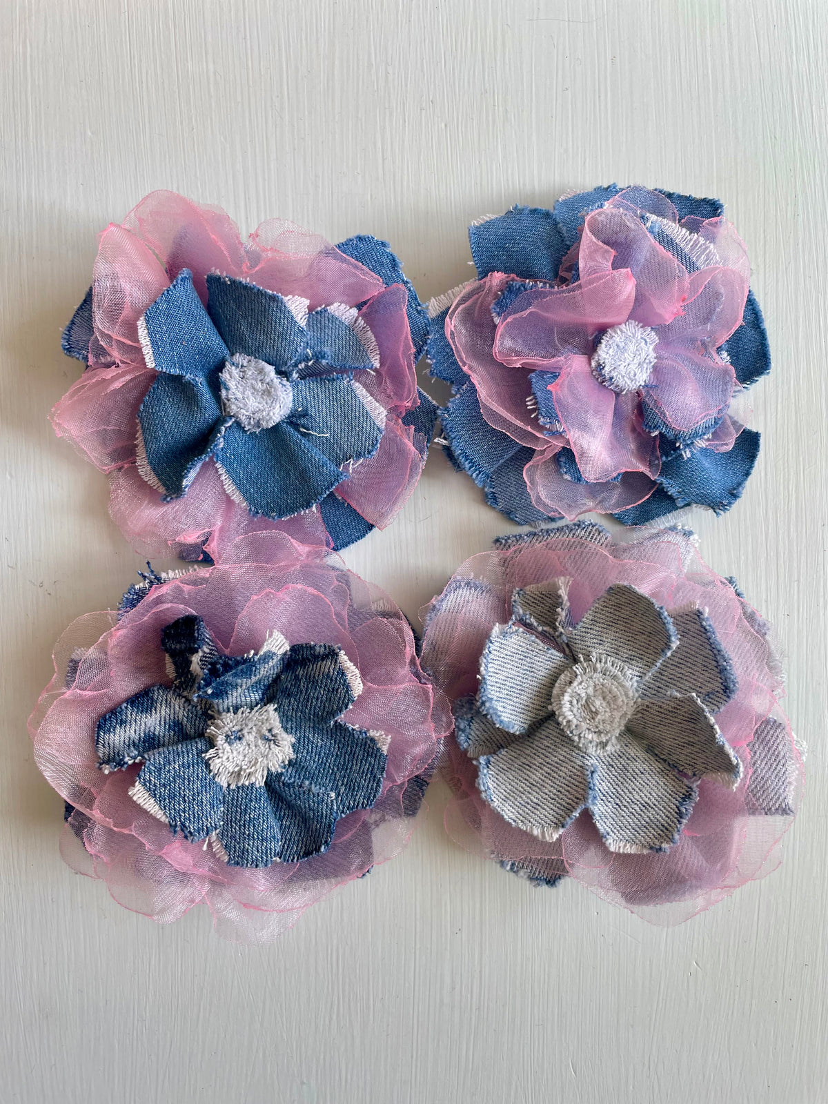 Pink Denim Flower brooch