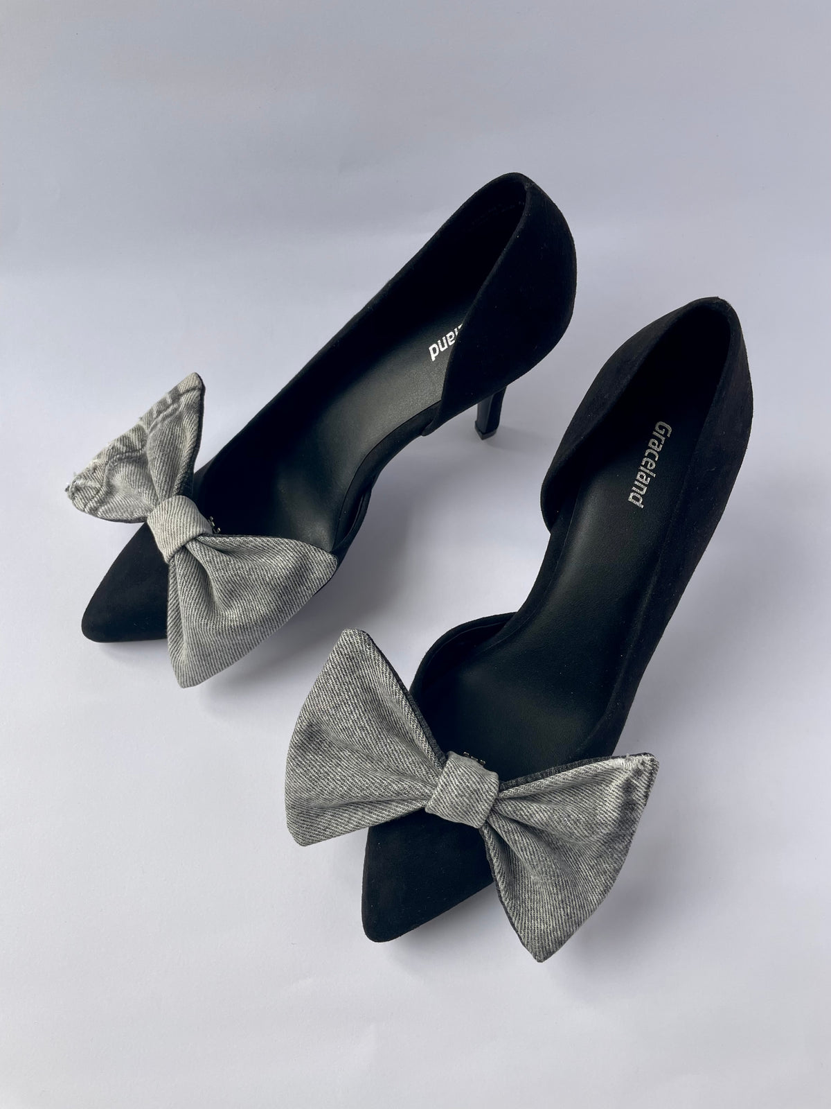 Clip on Bow Grey Denim