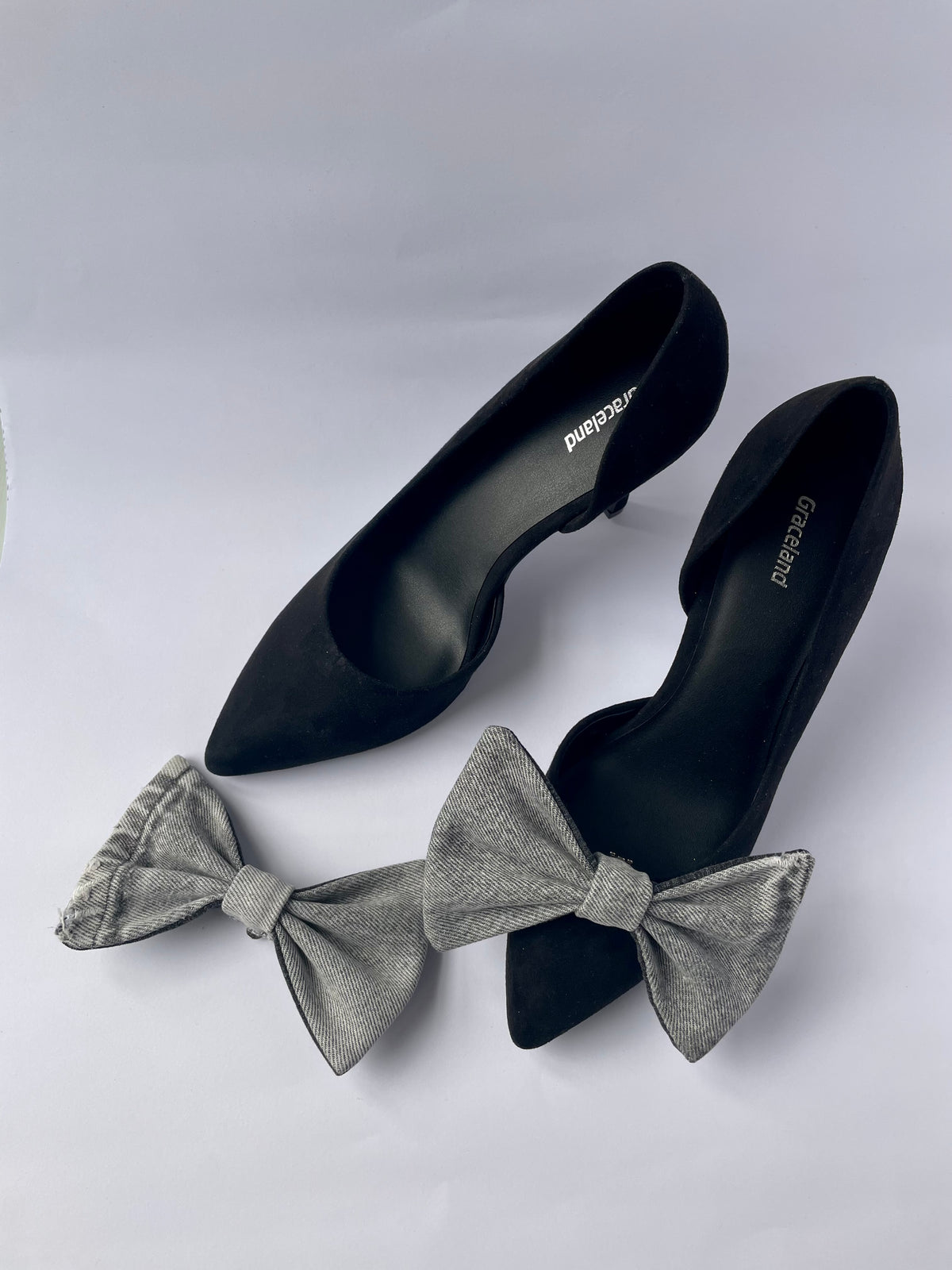 Clip on Bow Grey Denim
