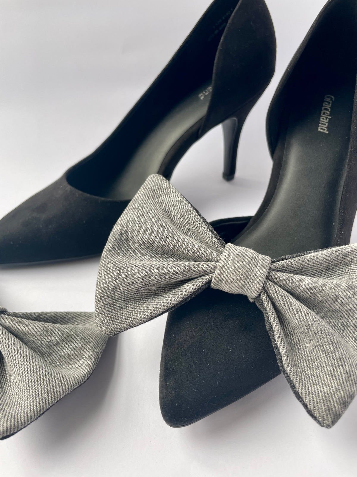 Clip on Bow Grey Denim