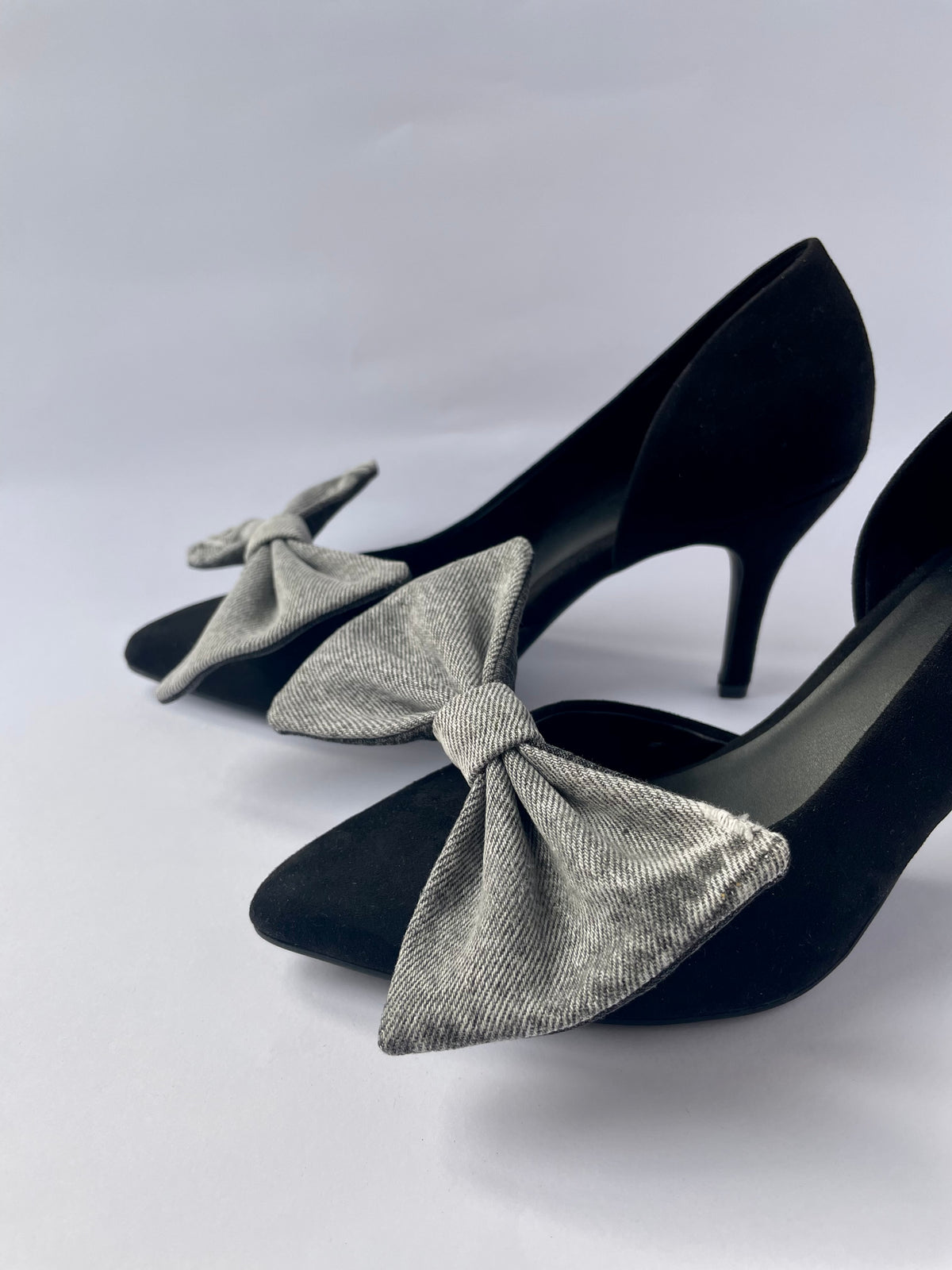 Clip on Bow Grey Denim