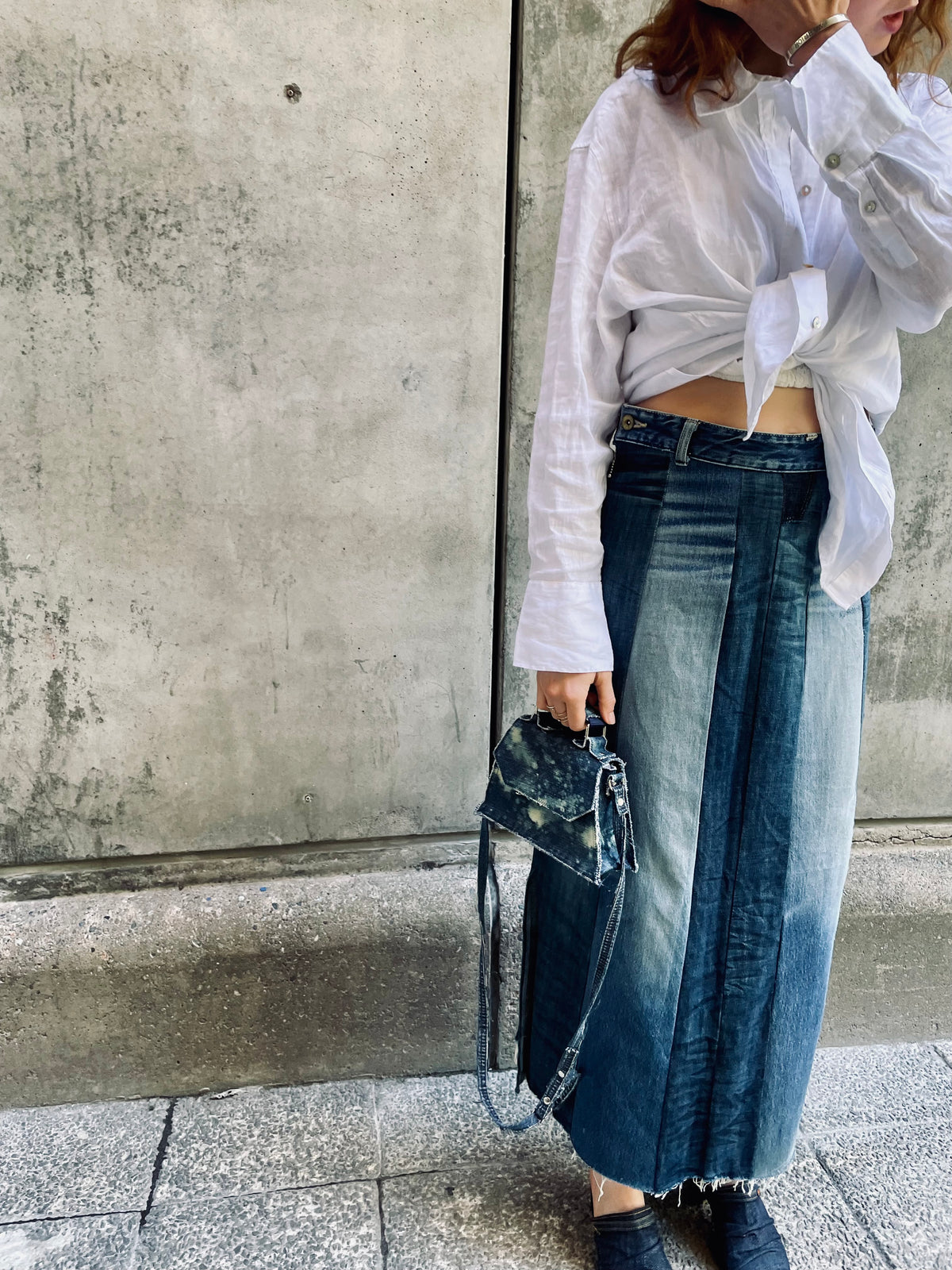 Ella Denim panel skirt Made-to-order