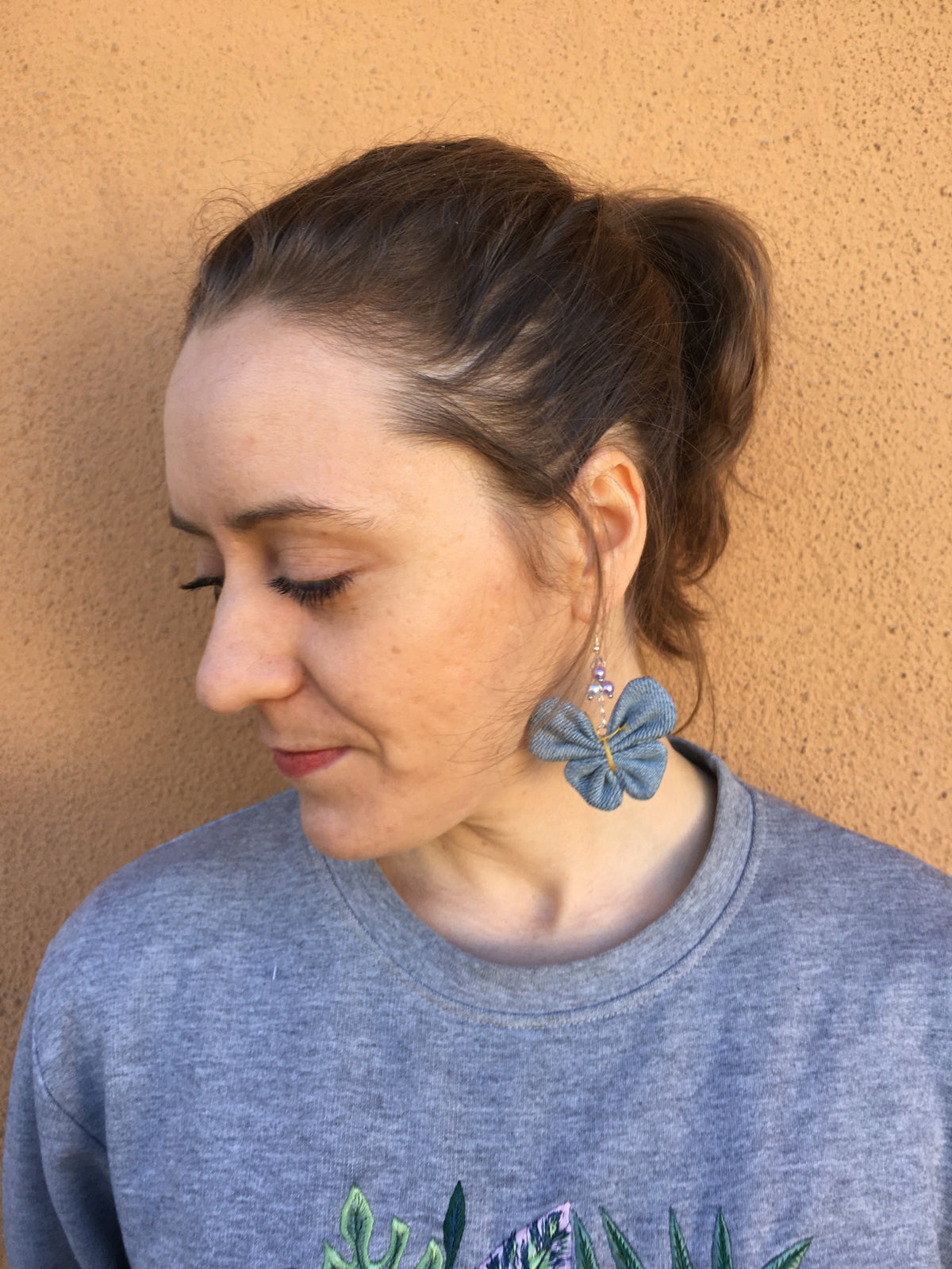 Earring Denim Butterfly with pearls