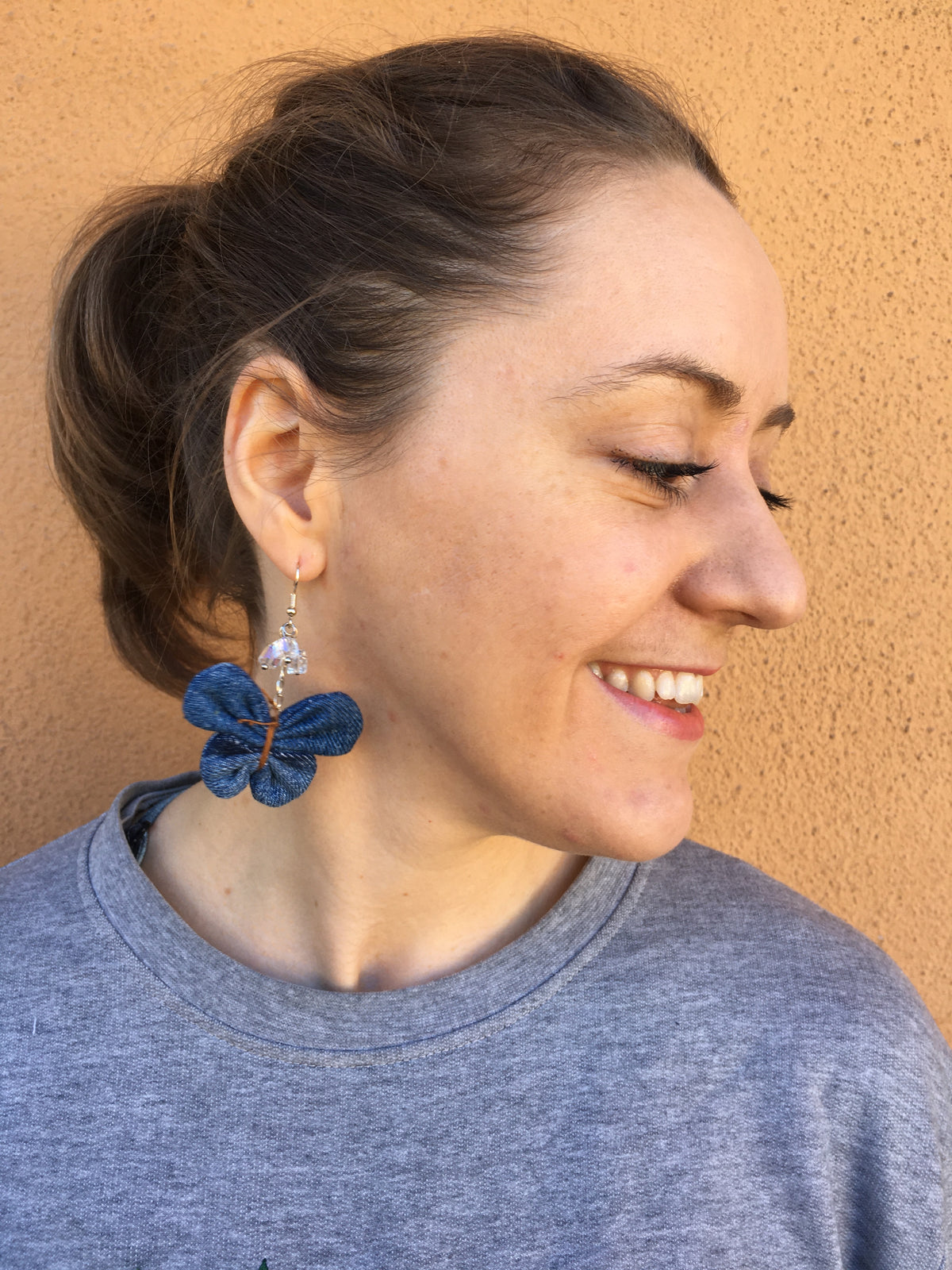 Earring Denim Butterfly with pearls