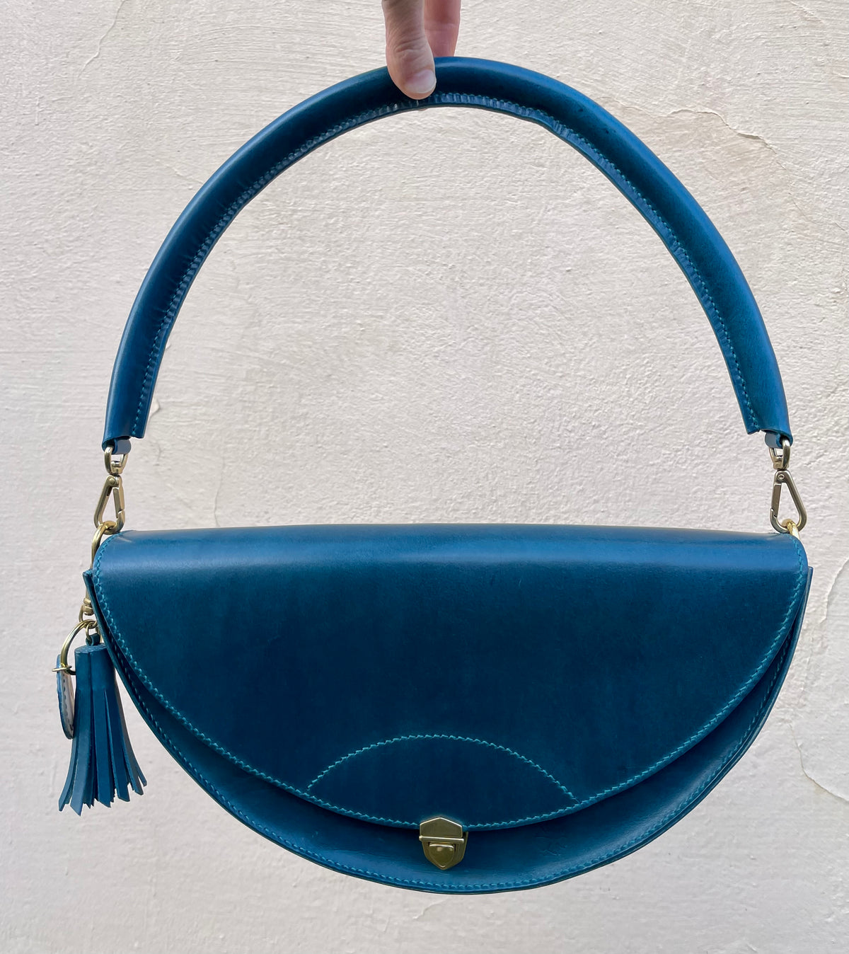 Leather half circle bag Big Handmade