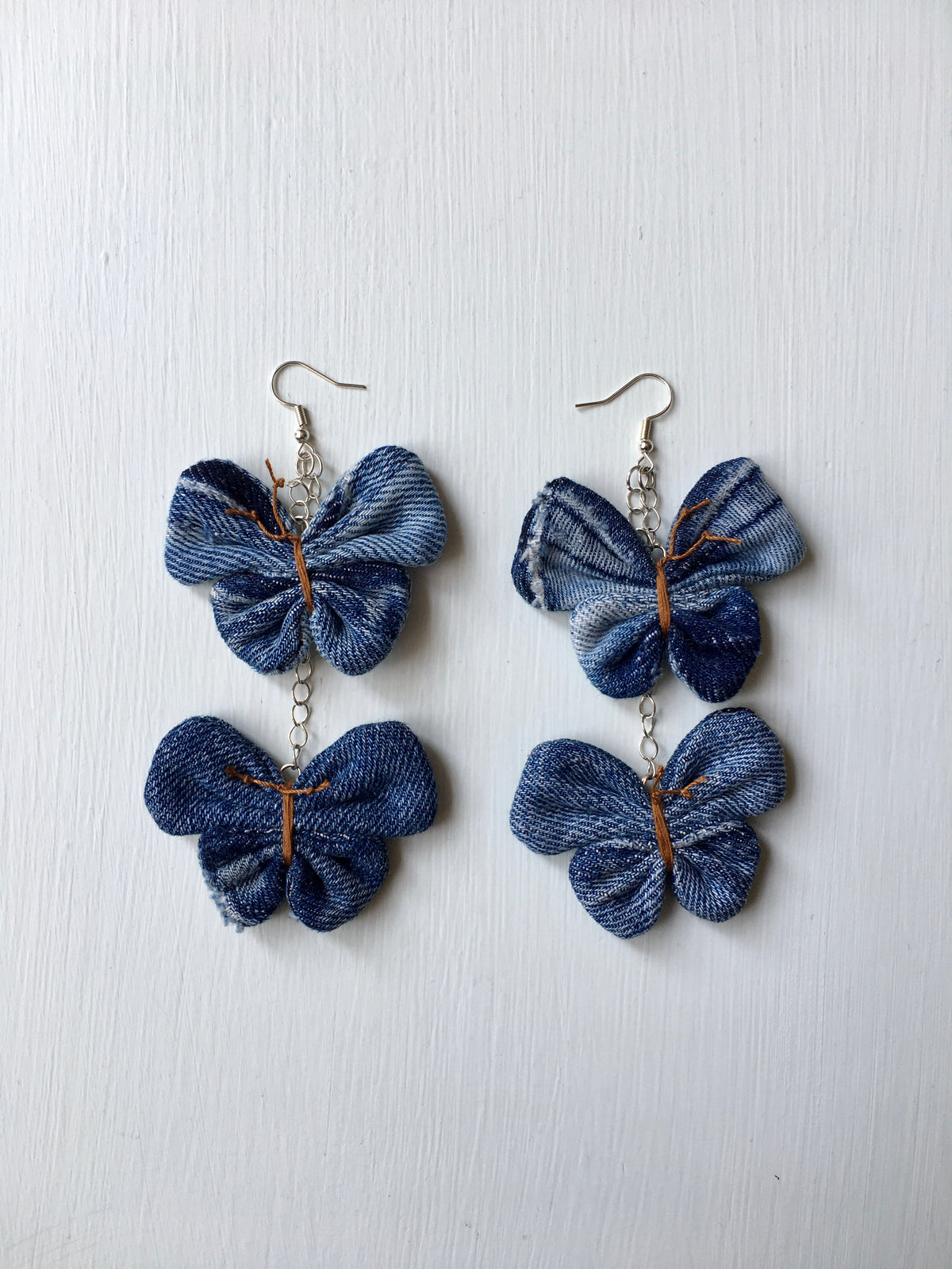 Earring Double Denim Butterfly