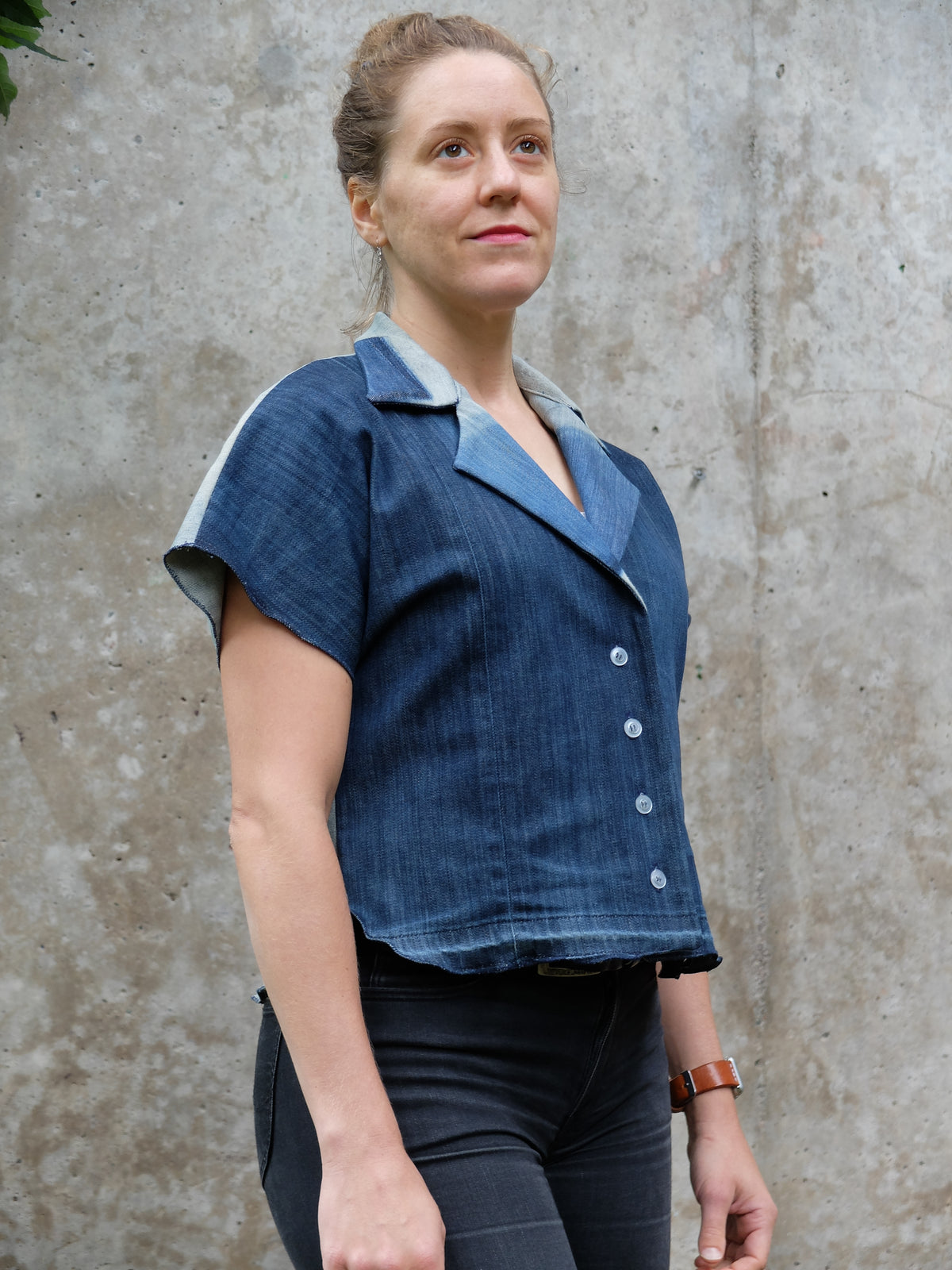 Denim top short sleeve