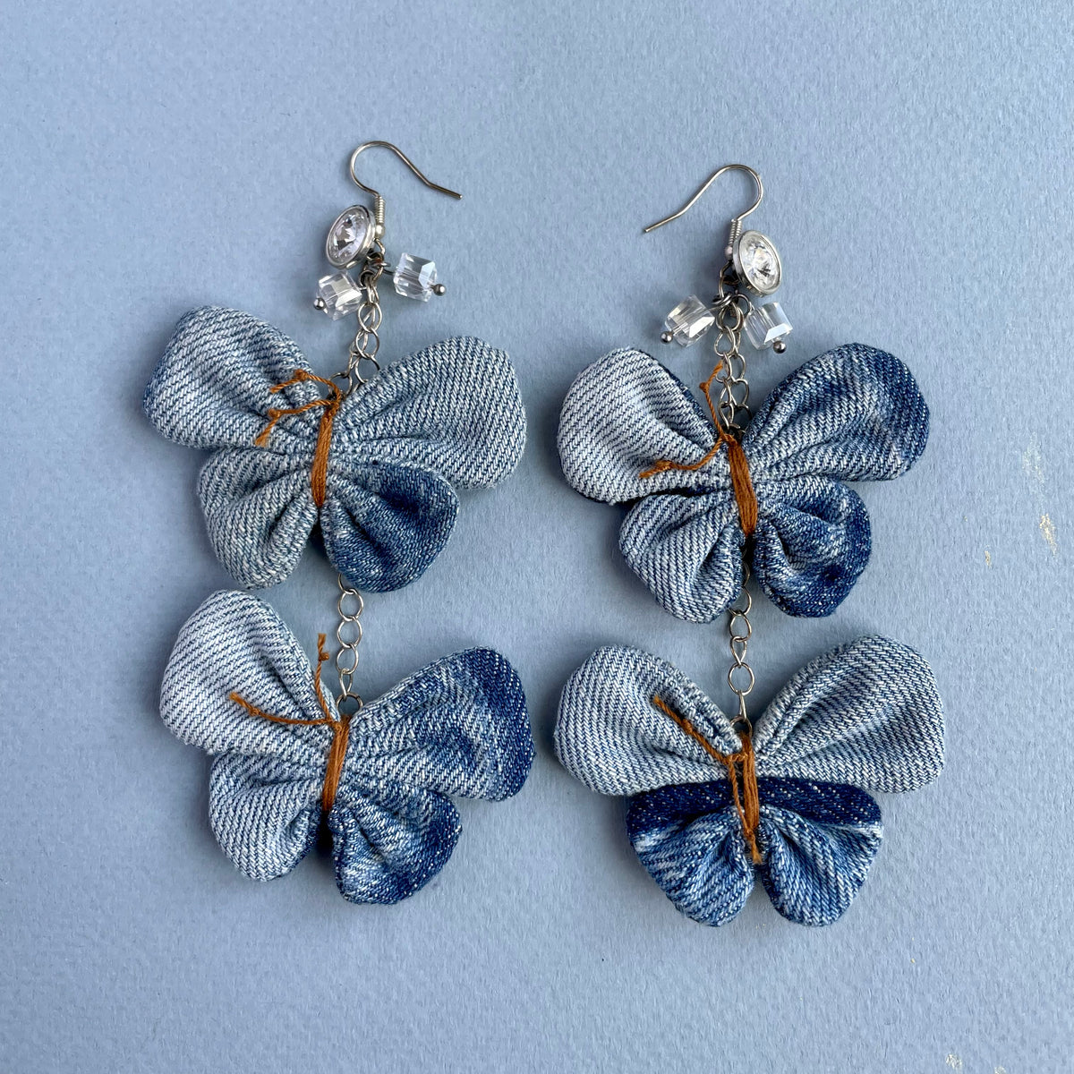 Earring Double Denim Butterfly