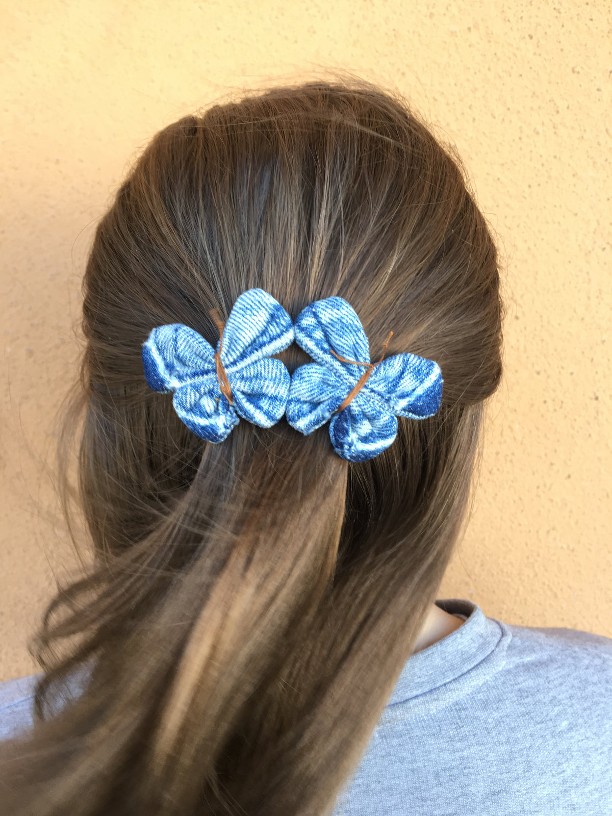 Hair barrette denim butterfly