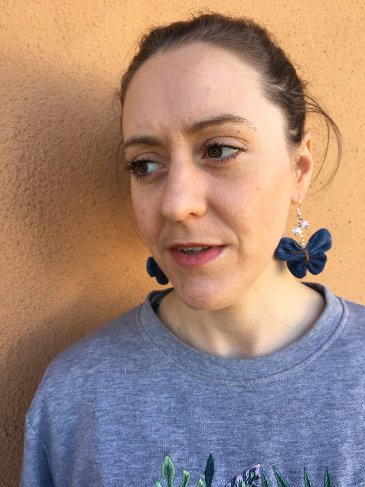 Earring Denim Butterfly with pearls