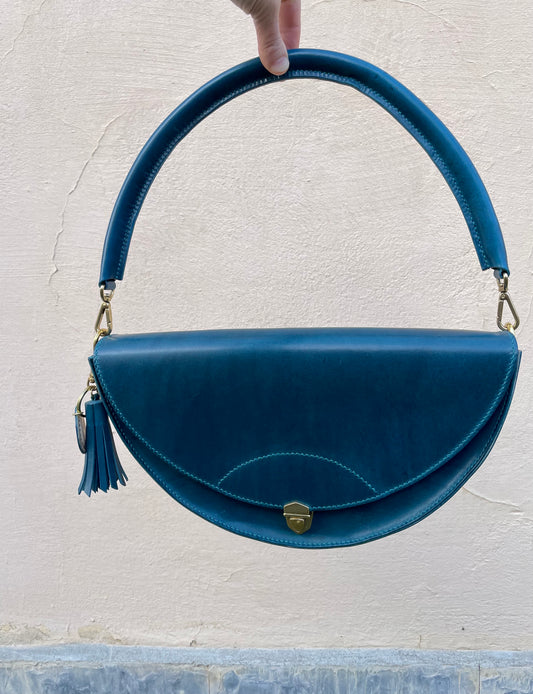 Leather half circle bag Big Handmade