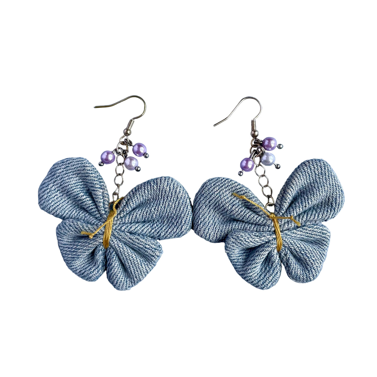 Earring Denim Butterfly with pearls