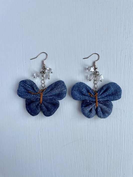 Earring Denim Butterfly with pearls