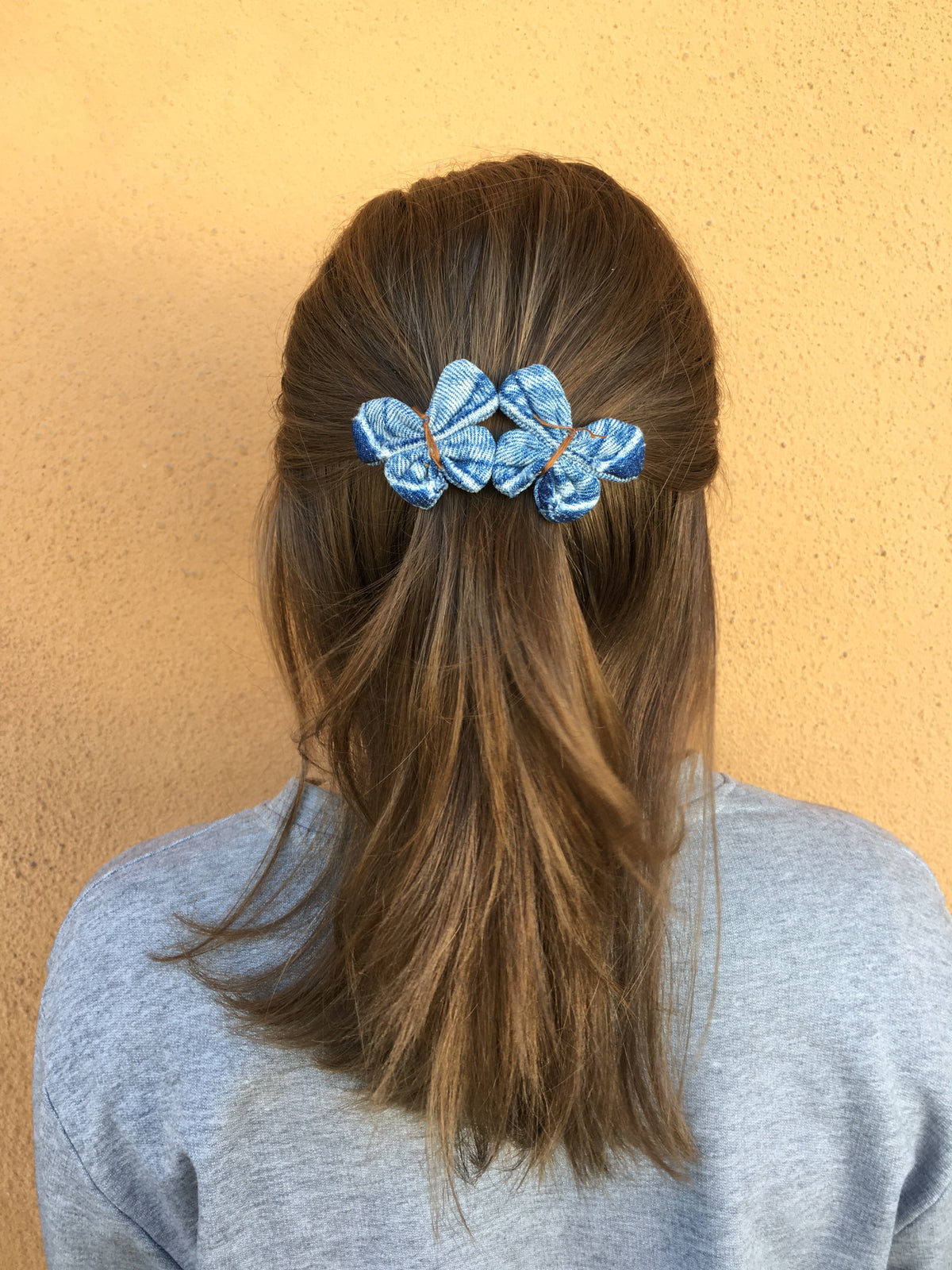 Hair barrette denim butterfly