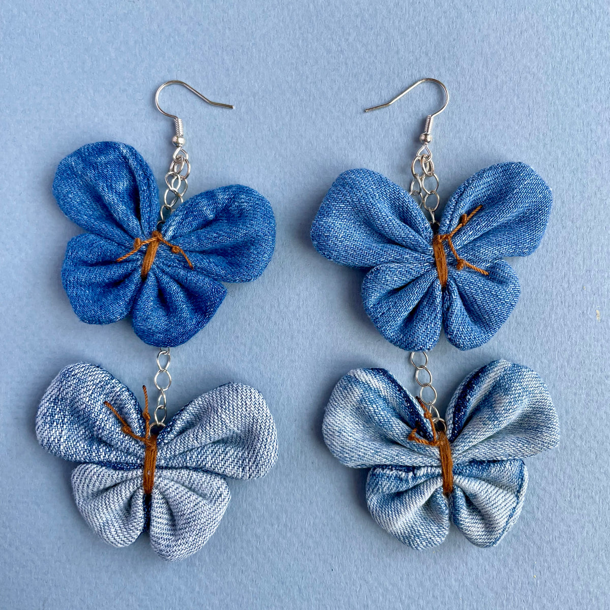 Earring Double Denim Butterfly
