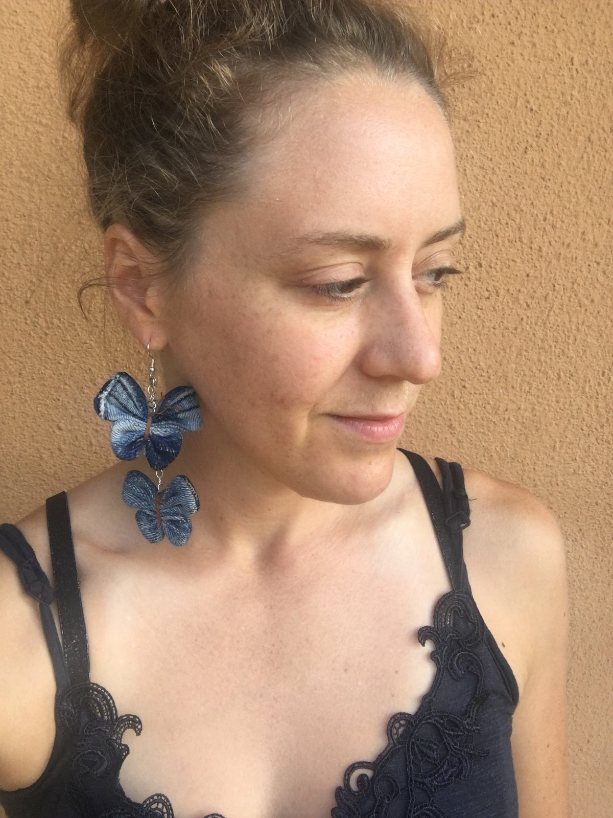 Earring Double Denim Butterfly